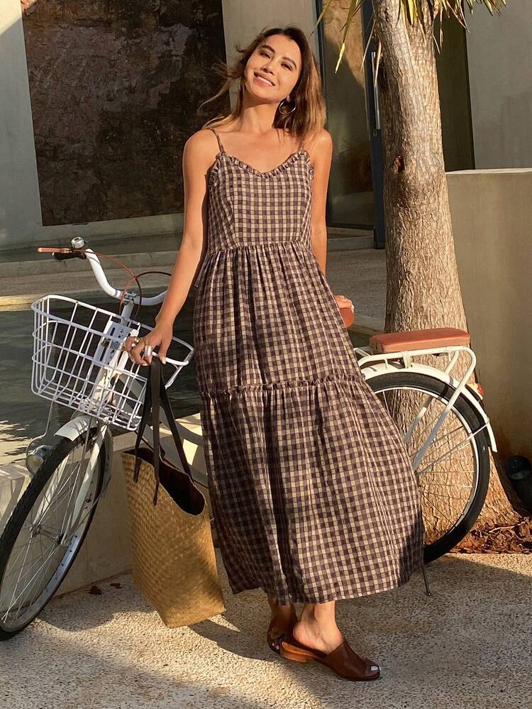Teen GirlSpaghetti Strap Plaid Princess Dress