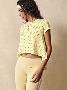 VARSIVA 女士夏季波点印花短袖不对称下摆运动T恤 - 淡黃色 - 查看 3