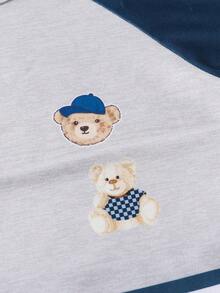 Boys' Casual Navy Blue & Gray Plaid Pattern Teddy Bear Print Short Sleeve Pajama Set - Royal Blue - View 6