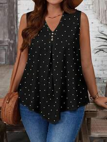 EMERY ROSE Plus Size V-Neck Sleeveless Shirt, Suitable For Summer - Multicolor - View 5