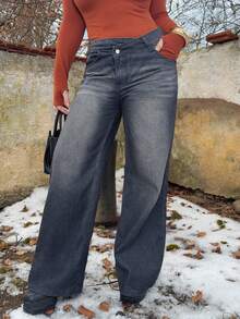 Jeta Ari Women's Low-Waist Design Waistband Straight-Leg Jeans - Black - View 3