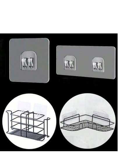 1/2/4/8/16 piezas Gancho colgante transparente, Parche de estantería de almacenamiento de pared, Gancho autoadhesivo para fijar cestas de almacenamiento, Accesorios de pegatina utilitaria para dormitorio, baño, cocina, sala de estar