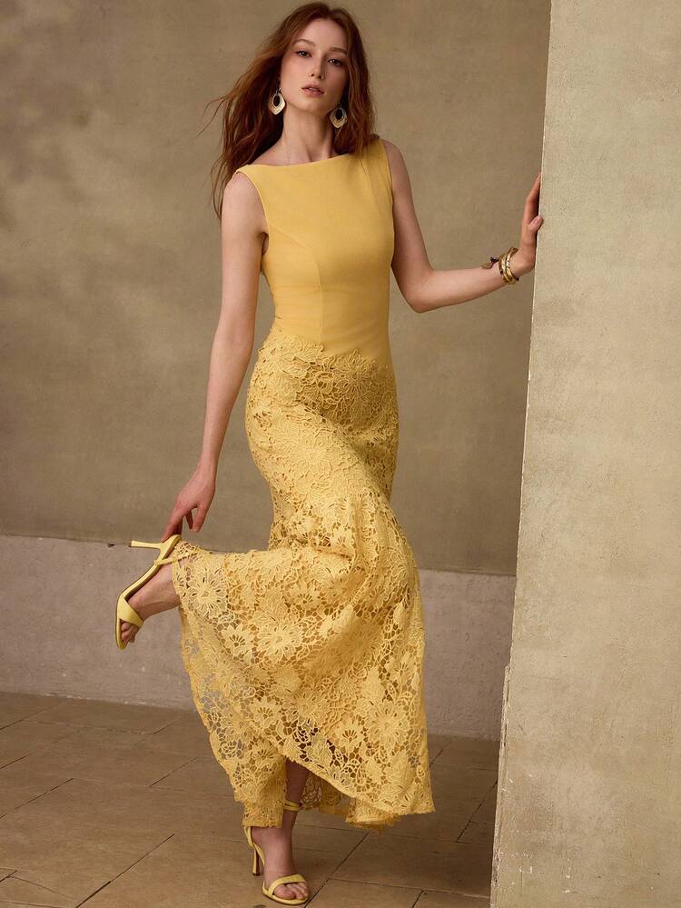 CONTRAST LACE ZIPPER DRESS