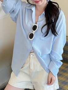 DAZY Women's Casual & Commute Striped Shirt, Spring/Summer - Blue - View 7