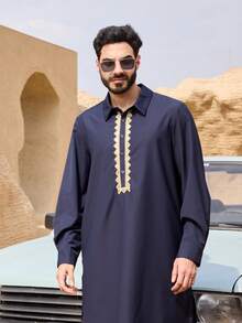 DAZY Men's Navy Blue Shirt And Pants Set, Suitable For Spring And Autumn - Navy Blue - View 5