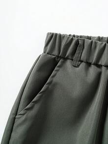 Vacaura 两件套青少年夏季套装，包括纽扣衬衫和宽松长裤，休闲日常穿着套装 - 軍綠色 - 查看 5