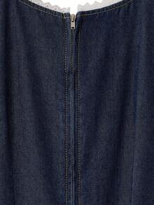 GlowEve Vacation Casual Lace Trim Short Sleeve Denim Dress - Blue - View 6