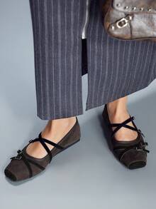 CUCCOO GRLICON Burgundy Multi-Strap Square Toe Mary Jane Shoes, Retro Sweet Style Flat Shoes, Suitable For Motorcycle Outfit, Spring/Summer, Vacation, Travel, 2000's Style - Coffee Brown - View 4
