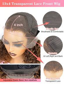 Chocolate Brown Color #4 Deep Wave Lace Front Wig Human Hair 13X4 Transparent Curly Human Hair Wigs Lace Front 180% Density Brazilian Virgin Wigs Pre Plucked With Baby Hair - S4 - View 5