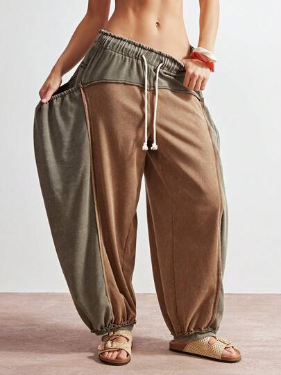 Bohemela Boho Spring/Summer Women's Long Pants, Jogger Pants Featuring A Green Color‑Block Patchwork Design. Suitable For Beach Vacation Outfits, Easter And Going‑Out Looks, Casual Women's Wear, Women's Holiday Outfits, And Daily Wear. Perfect For Music Festival Party Styles, Back‑To‑School Outfits, American Street Style, Sports, Outings, Cycling, Parties, Valentine's Day, Carnivals, Music Festivals, St. Patrick's Day,