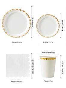 纯白金蕾丝一次性餐盘、餐巾纸和纸杯，纯白金蕾丝餐盘、餐巾纸和纸杯，派对用品，适合25位客人，一次性纸盘，派对餐具，适合生日、婚礼、家庭野餐和其他活动 - 彩色 - 查看 2