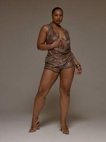 MUSERA Áo kiểu cổ yếm khoét sâu, đính sequin, cỡ lớn, mùa xuân hè, dễ thương, thanh lịch, hẹn hò, dự tiệc, lễ hội, kỳ nghỉ, đi biển, gợi cảm, quyến rũ. - Màu Khaki - Xem 3