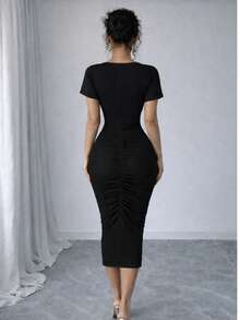 Vestido midi con burdeos . - Negro - Ver 2