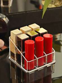 1pc Acrylic Lipstick Holder, Lipstick Storage Box, Lip Gloss Organizer, Makeup Display Rack, Perfect Storage Solution For Drawers, Vanity, Bathroom. Small Nail Polish & Lipstick Rack, Transparent Makeup Organizer Box, Multi-Grid Lipstick Box, Desk Transparent Cosmetic Storage Box, Transparent PET Lipstick Box, Multi-Grid Lip & Nail Polish Organizer - Multicolor - View 6