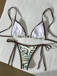 Swim Vcay Women's Random Print Beaded Necklace Bikini Set, Spring/Summer - Multicolor - View 3