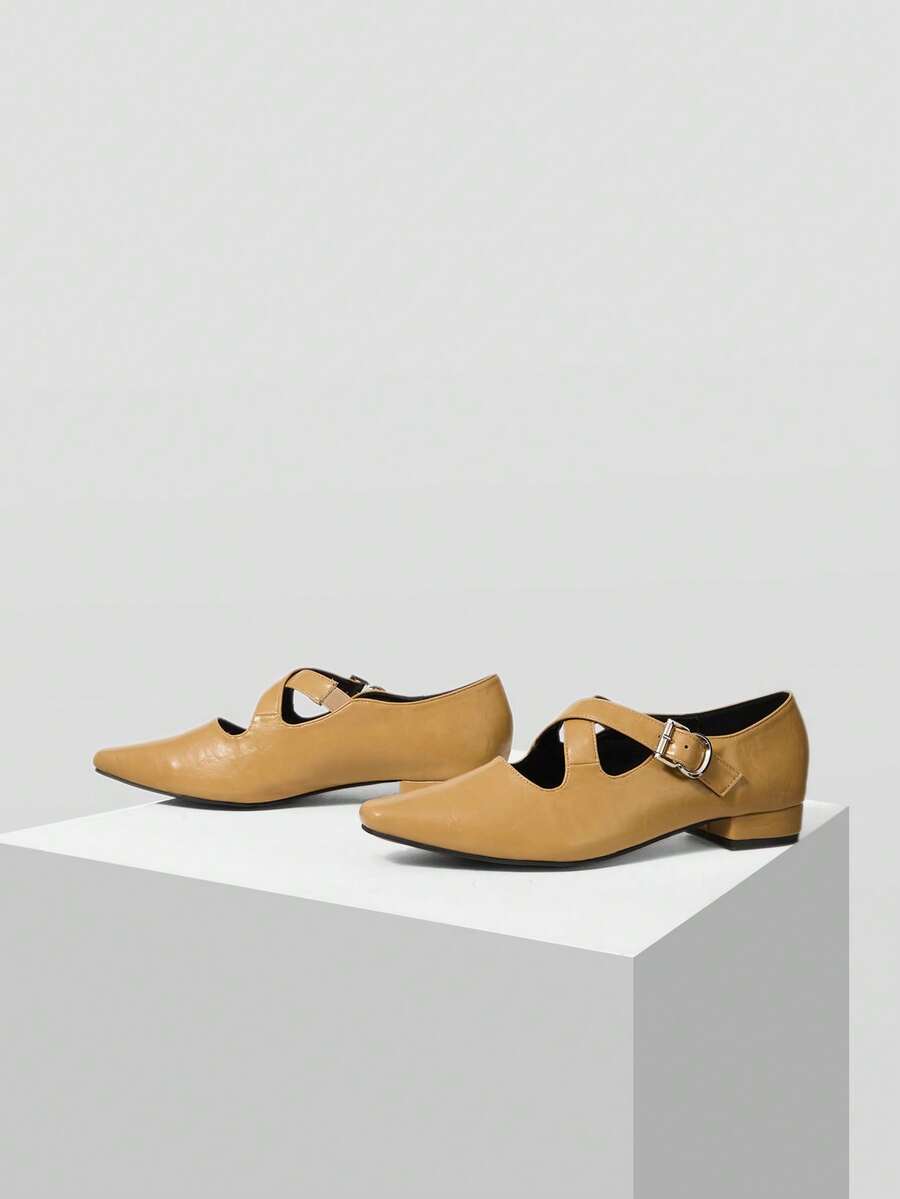 Mnmlis Solid Color Pointed Toe Casual Comfortable Versatile Flat Shoes, Suitable For Walking, Travel And Vacation - Khaki - View 1