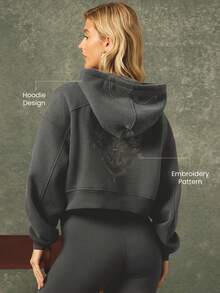 GLOWMODE X 哈利波特日常羊毛霍格沃茨柔软保暖轻盈宽松短款连帽卫衣日常休闲装 - Iron Gray - 查看 4