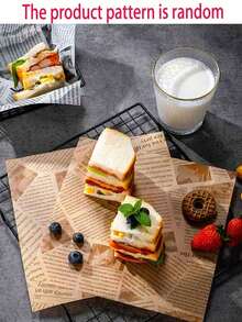 50/100 piezas Papel de envoltura para sándwiches resistente al aceite con patrones aleatorios, multiusos para panadería, cocina, picnic - Marrón - Ver 4