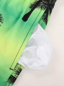 Surfspeed 男士棕榈树印花抽绳腰带沙滩短裤 - 綠色 - 查看 3