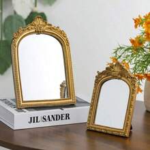 1 PC Classical Baroque Style Arched Carved Mirror, Home Living Room, Bedroom, Desktop, High-End Sense, Photo Frame Decoration Ornament - One Size - View 4