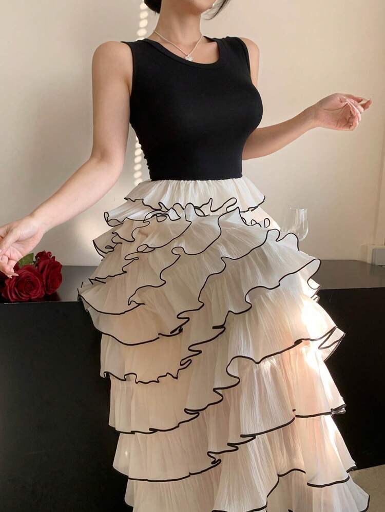 Multi-Layered Cake Skirt, High Waist Slimming Fairy Dress, A-Line Long Skirt, Women's Long Dress Sundress