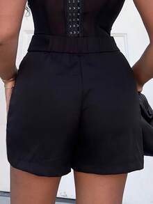 Alexandranx High Waist Solid Shorts - Black - View 2