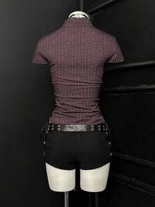 EgrlEra 休闲性感深V领条纹修身衬衫，夏季 - 彩色 - 查看 2