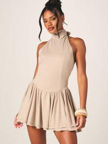 MISSGUIDED Women's Halter Neck Mini Dress With Tie Back Detail And Ruffle Hem For Party Cocktail Summer Occasions - Multicolor - View 1