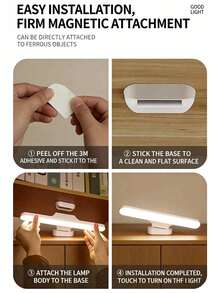 1PC Magnetic Rechargeable LED Desk Lamp, 3-Level Dimming, Touch Control, USB Charging, For Study & Bedroom Lighting - White - View 6