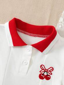 SHEIN Girls' Casual Black Contrast Collar Waist Knit Dress - Burgundy - View 6