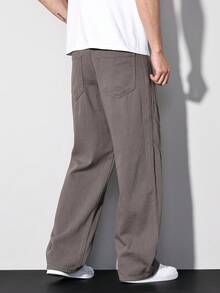 Manfinity LEGND 春夏休闲街头风水洗浅灰色宽松喇叭开衩牛仔裤 - 灰色 - 查看 2