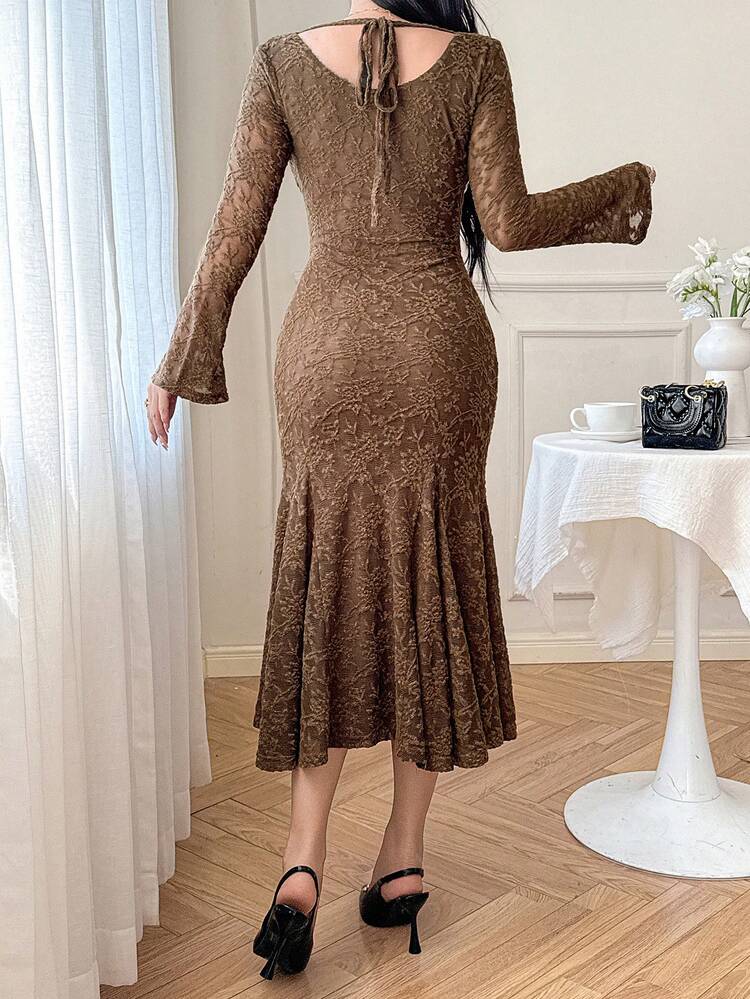 Women's Plunging Neck Flare Sleeve Fish Tail Hem Elegant Dress Dress Sundress