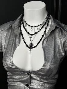 EgrlEra 性感朋克风发光面料衬衫 - 灰色 - 查看 4