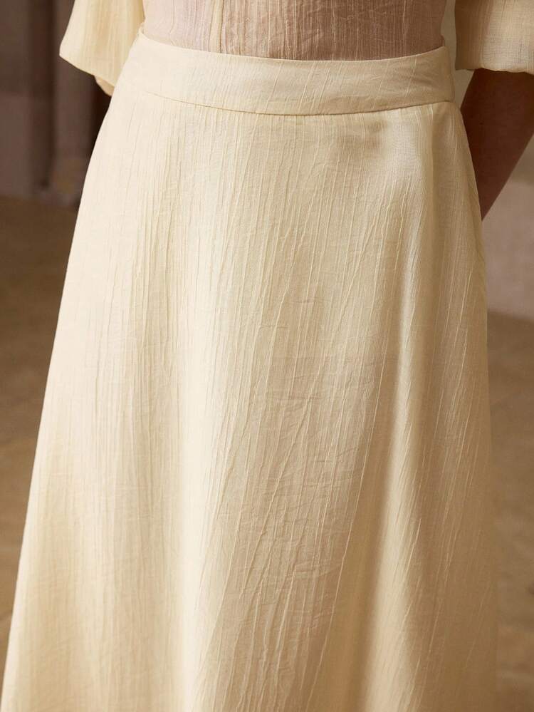 NEW ARRIVAL SPRING/SUMMER BEIGE FLARED SKIRT, PASTORAL STYLE VERSATILE COMMUTER SKIRT FOR WOMEN