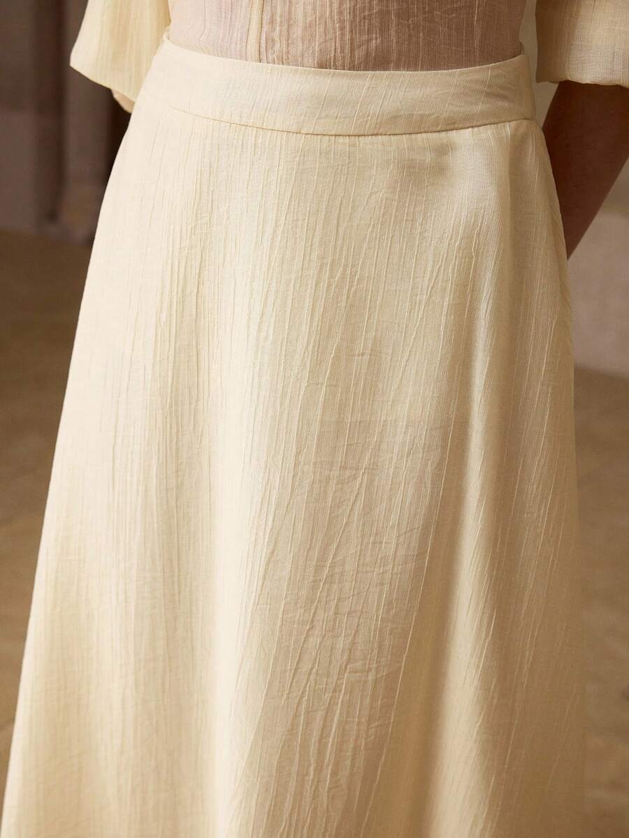 MOTF PREMIUM NEW ARRIVAL SPRING/SUMMER BEIGE FLARED SKIRT, PASTORAL STYLE VERSATILE COMMUTER SKIRT FOR WOMEN - Apricot - View 2