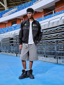 EVRINFINITE 男士休闲牛仔5英寸刺绣印花短裤，夏季时尚 - 灰色 - 查看 5