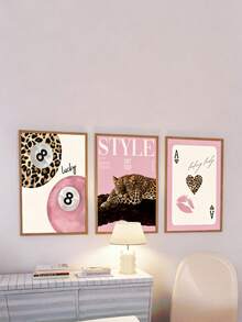 Tranh treo tường họa tiết báo đốm, tranh vẽ trên vải canvas hình quả cầu may mắn số 8, tranh màu hồng nữ tính, tranh trang trí thanh lịch phù hợp cho phòng ngủ, phòng khách hoặc ký túc xá, quà tặng cho phái nữ, không bao gồm khung. - Nhiều màu - Xem 2