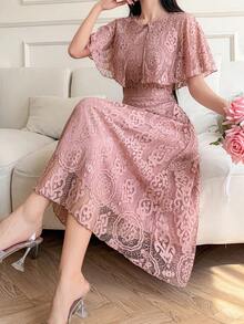 DAZY Đầm dài nữ cổ tròn xếp ly, thắt eo thanh lịch, thích hợp cho hẹn hò và tiệc tùng. - Hồng - Xem 2