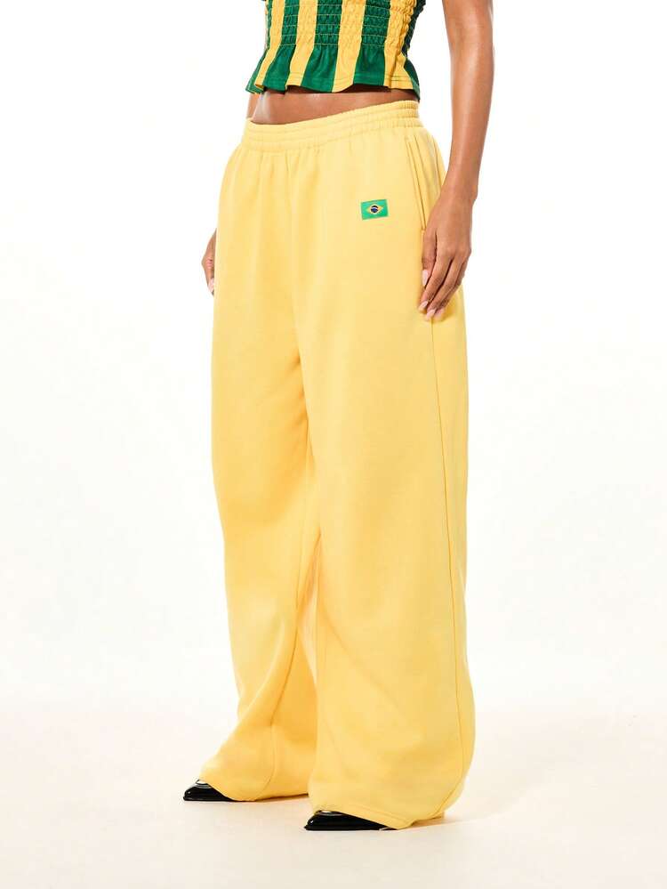 SUMWON WOMEN Joggers de pierna ancha con apliques brasileños