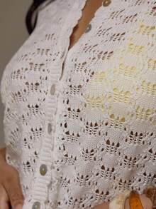MUSERA Plus Size Crochet Patterned Knit Top And Shorts Set Co-Ord Spring Summer Vacation Beach Holiday Cover Up Cute - White - View 6