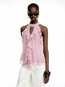 New Chiffon Blouse With Ruffles And A Bow At The Back In Olive Green - Bohemian Style Design For Summer - Rose - View 6