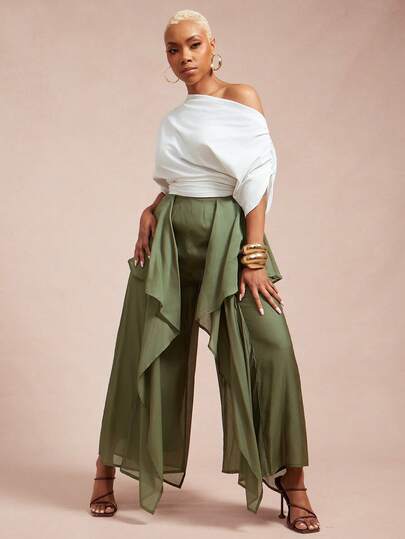 Vixey High Waist Textured Chiffon Fully Lined Culotte Pants