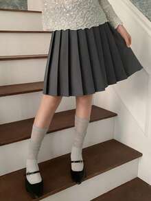 DAZY Falda mini plisada de unicolor, versátil y casual para uso diario para niñas preadolescentes - Gris - Ver 3