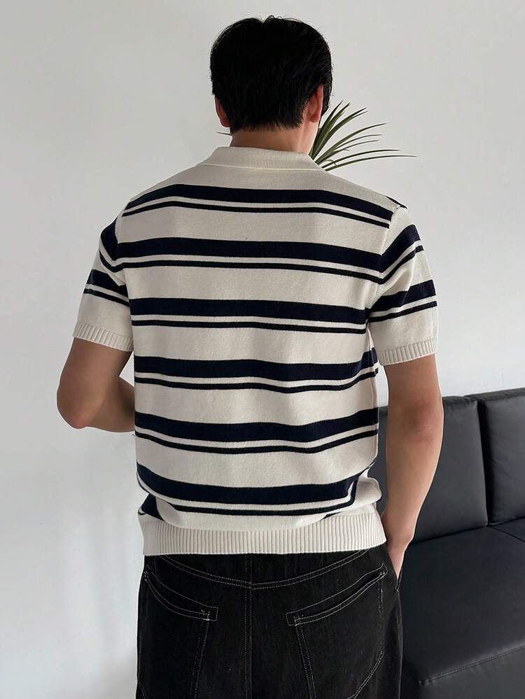 Men's Striped Colorful Short Sleeve Knit Top, Summer