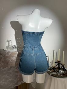 Elamini Women's Casual Denim Jumpsuit With Pockets And Buttons, Suitable For Daily Wear, Dates And Outings - Blue - View 2