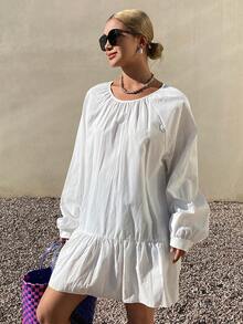 DAZY Women's Oversized Round Neck Long Casual Pullover Shirt - White - View 8