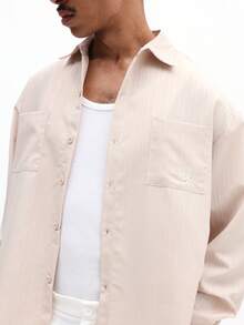 SUMWON Áo sơ mi nam dài tay chất liệu seersucker, cổ điển, dáng regular fit, thích hợp mặc thường ngày, mùa xuân hè, nhẹ nhàng, công sở hoặc trang phục lịch sự. - Màu be - Xem 4