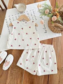 Emery Rose Kids Emery Rose Kids 两件套女童条纹圆领上衣和短裤套装 - 白色 - 查看 2