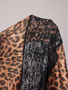 Slumberist Women's Leopard Print Lace Patchwork Adjustable Strap Slim Fit Long Nightgown Sleepwear - Brown - View 7