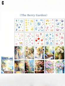 凤凰树叶花朵剪贴膜贴纸，日记贴纸簿，宠物花卉日记材料 - 套裝 - 查看 6